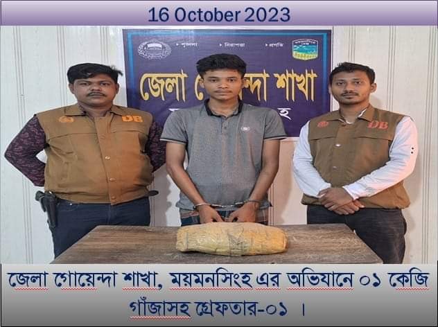 ময়মনসিংহে গোয়েন্দা পুলিশের অভিযানে ০১ কেজি গাঁজাসহ গ্রেফতার-০১ ।