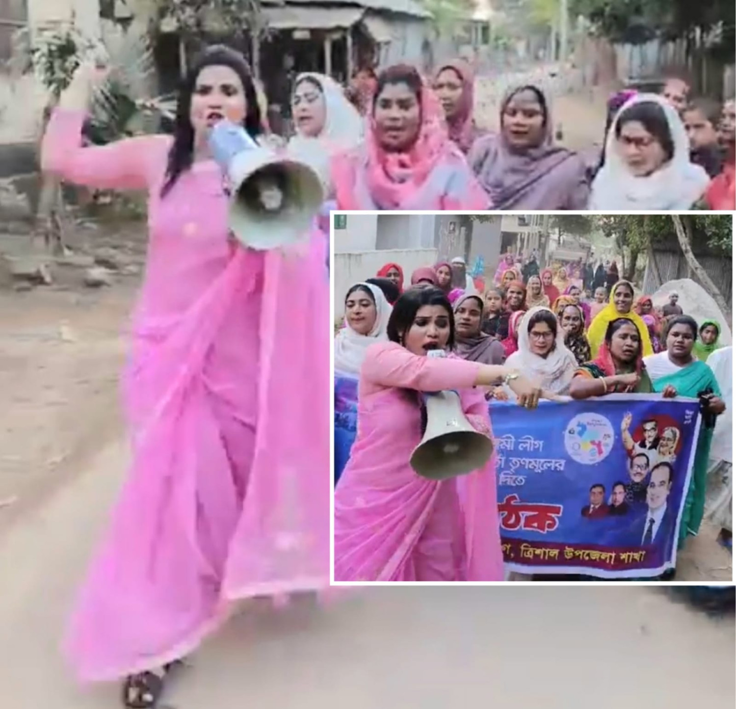 ত্রিশালে সিআইপি শামীমের পক্ষে স্বপ্না খন্দকারের উঠান বৈঠক ও অবরোধ বিরোধী মিছিল